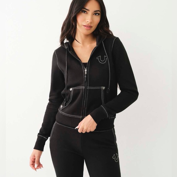 True Religion World Tour Zip Hoodie Women’s Large Black Buddha Graphic - Picture 3 of 12